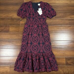 Adelyn Rae Women's Size XS Navy Blue Embroidered‎ Luisa Midi Dress
